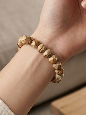 Faceted Jasper Stone Stretch Bracelet Size 6